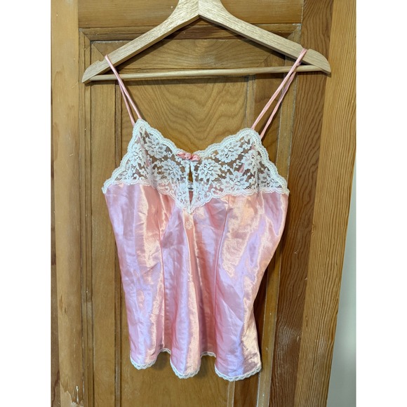 Christian Dior Tops - Vintage Christian Dior Pink Satin Lace Camisole Top Embroidered CD Logo Bow